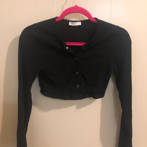 Long sleeve black button up crop top - Picture 1 of 3